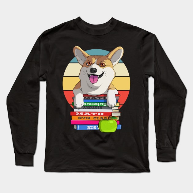 Pembroke Welsh Corgi Bookworm Back to School Dog Long Sleeve T-Shirt by Noseking